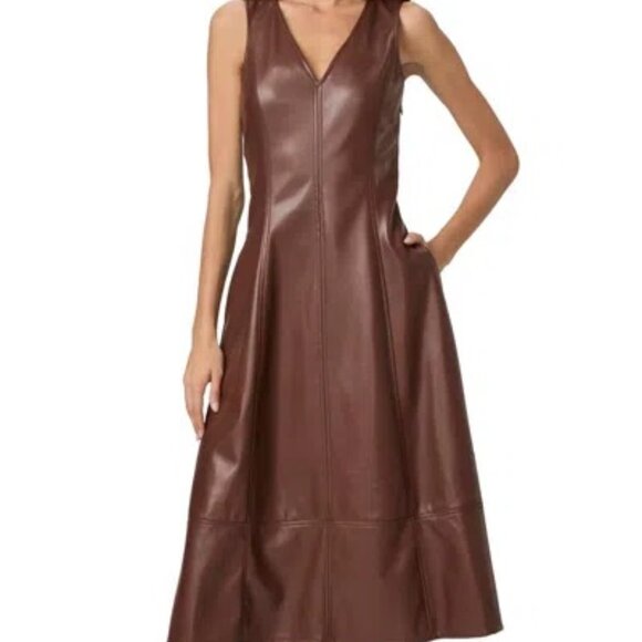 NWT Paige FIORELLA DRESS PETITE FRENCH PRESS Faux Leather - Picture 2 of 10